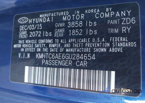 2016 Hyundai Veloster Turbo from USA, damaged, VIN KMHTC6AE6GU284654